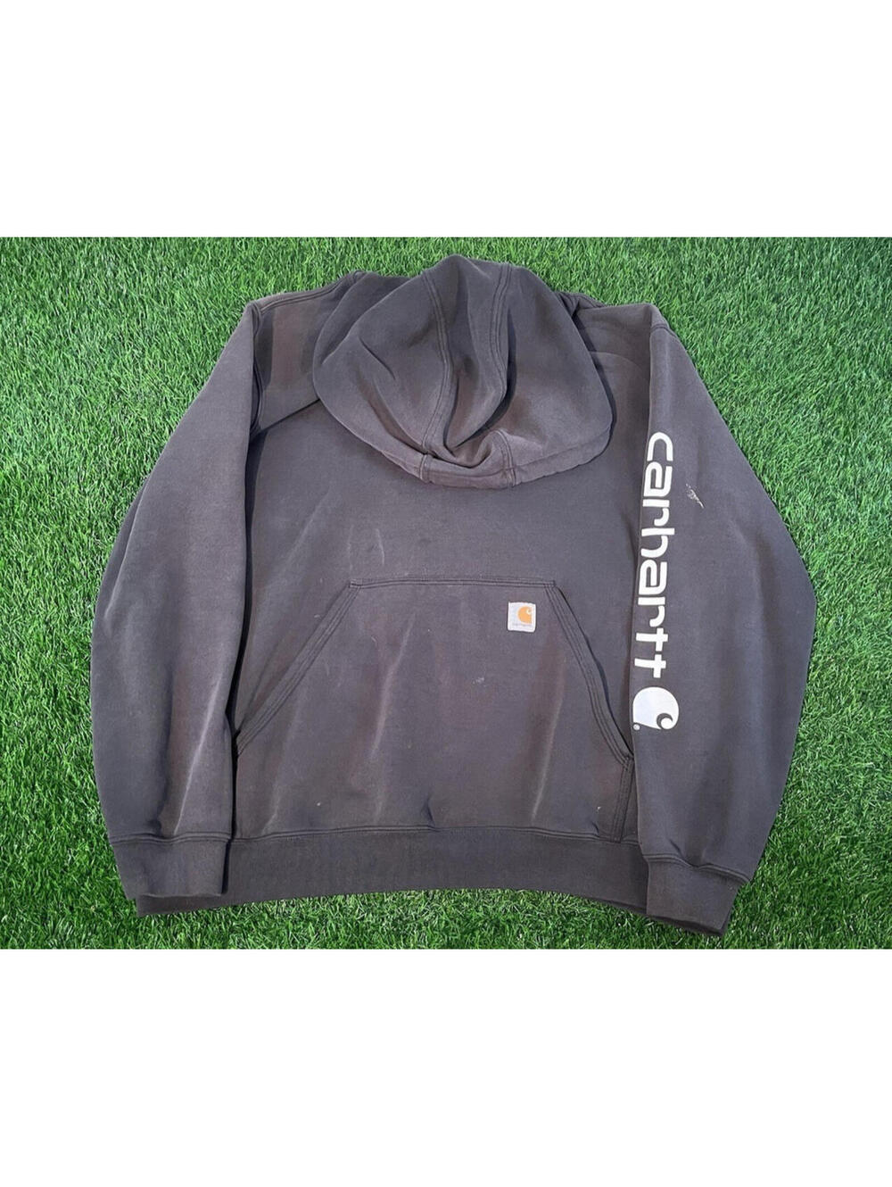THRASHED Carhartt Hoodie Brown Sun Faded Paint Stains Workwear Mens XL